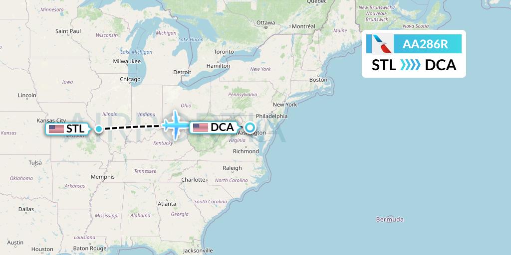 AA286R American Airlines Flight Map: St. Louis to Washington