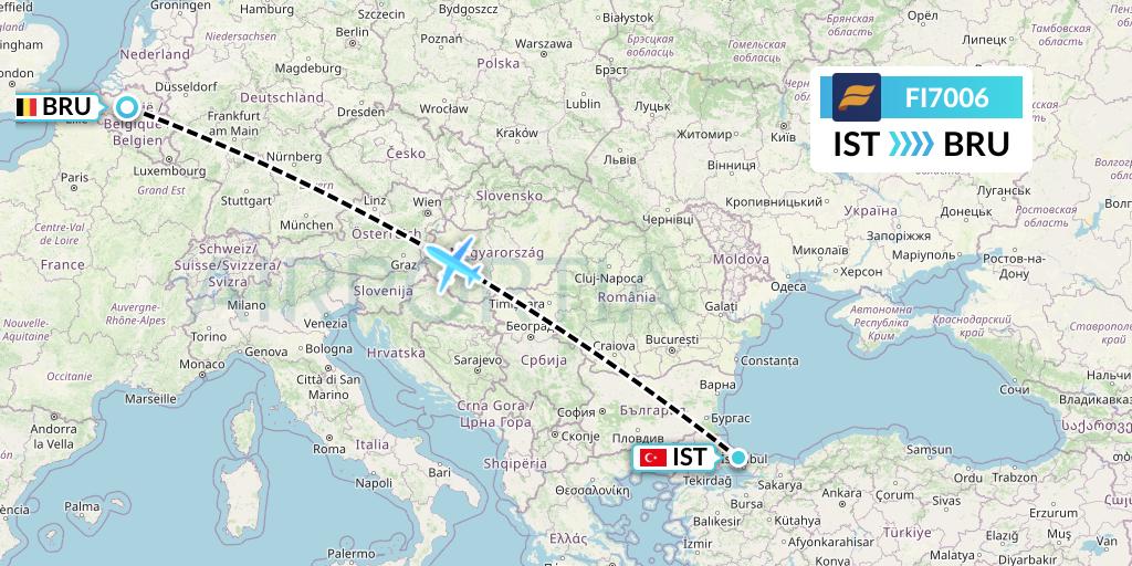 FI7006 Icelandair Flight Map: Istanbul to Brussels