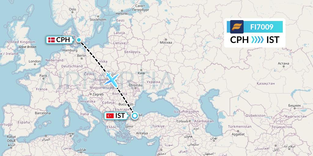 FI7009 Icelandair Flight Map: Copenhagen to Istanbul