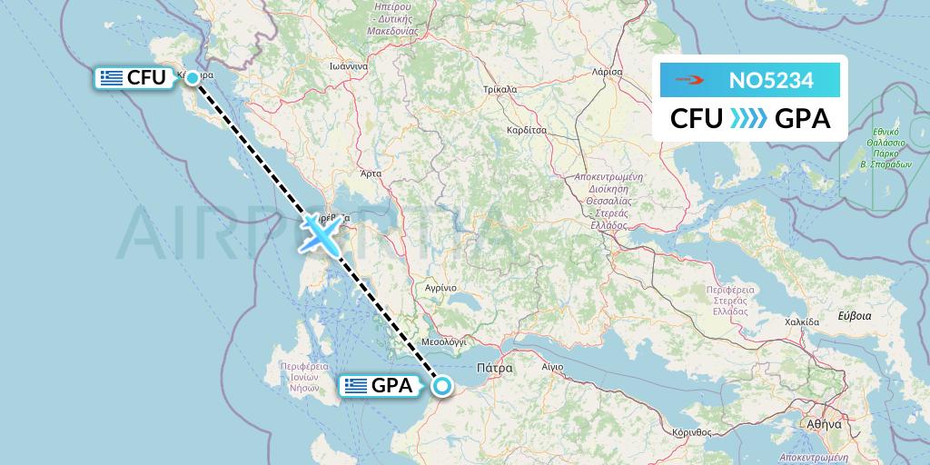 NO5234 Neos Flight Map: Corfu to Patras