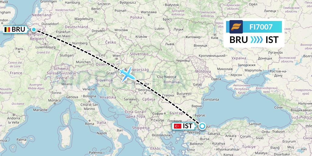 FI7007 Icelandair Flight Map: Brussels to Istanbul