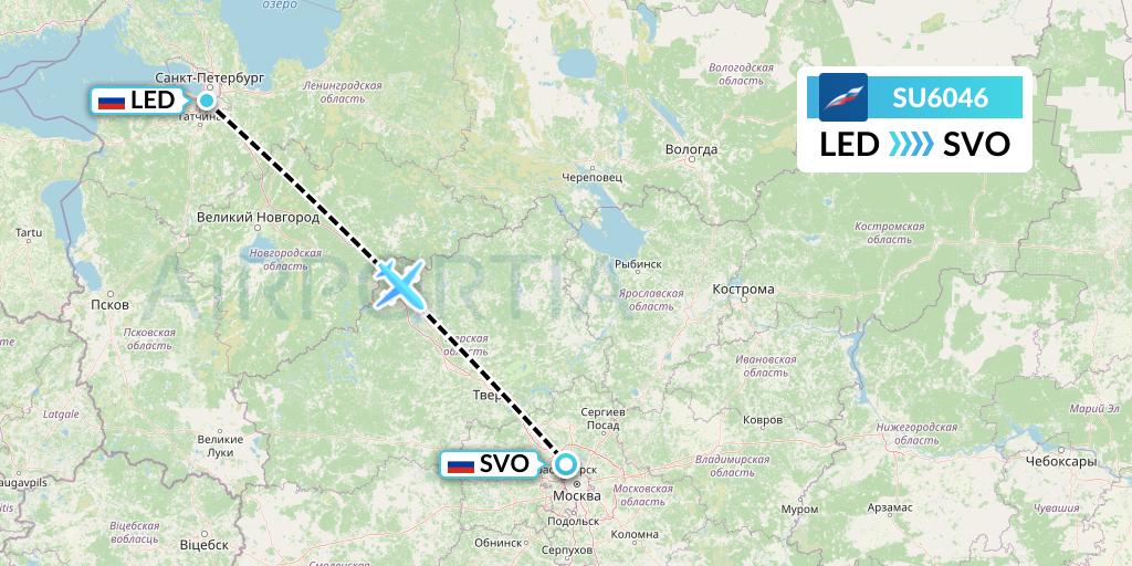 SU6046 Aeroflot Flight Map: St. Petersburg to Moscow