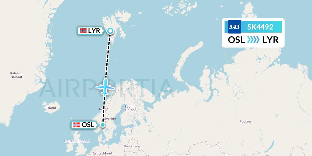 SK4492 SAS Flight Map: Oslo to Longyearbyen