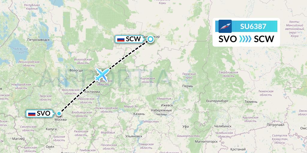 SU6387 Aeroflot Flight Map: Moscow to Syktyvkar