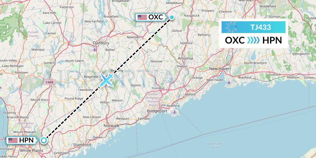 TJ433 Tradewind Aviation Flight Map: Oxford to White Plains
