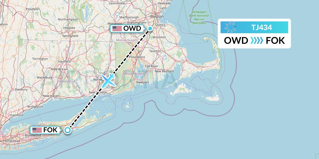 TJ434 Tradewind Aviation Flight Map: Norwood to Westhampton Beach