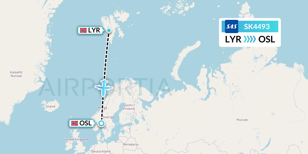SK4493 SAS Flight Map: Longyearbyen to Oslo