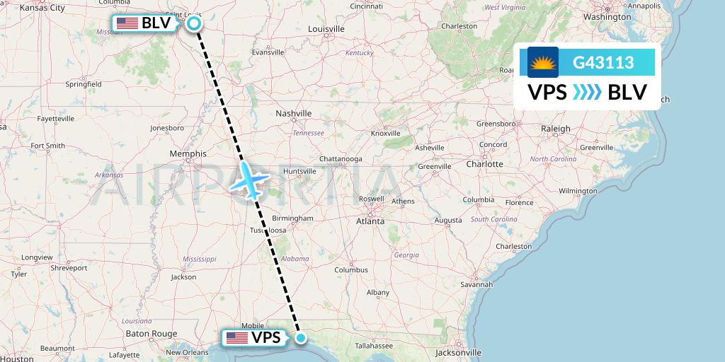 G43113 Allegiant Air Flight Map: Valparaiso to Belleville