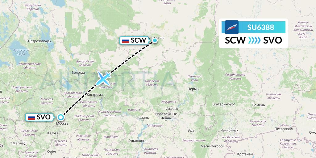 SU6388 Aeroflot Flight Map: Syktyvkar to Moscow