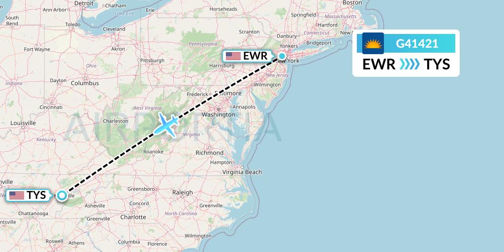 G41421 Allegiant Air Flight Map: New York to Knoxville