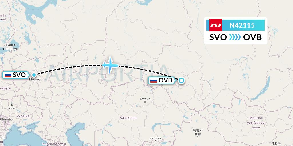N42115 Nordwind Airlines Flight Map: Moscow to Novosibirsk