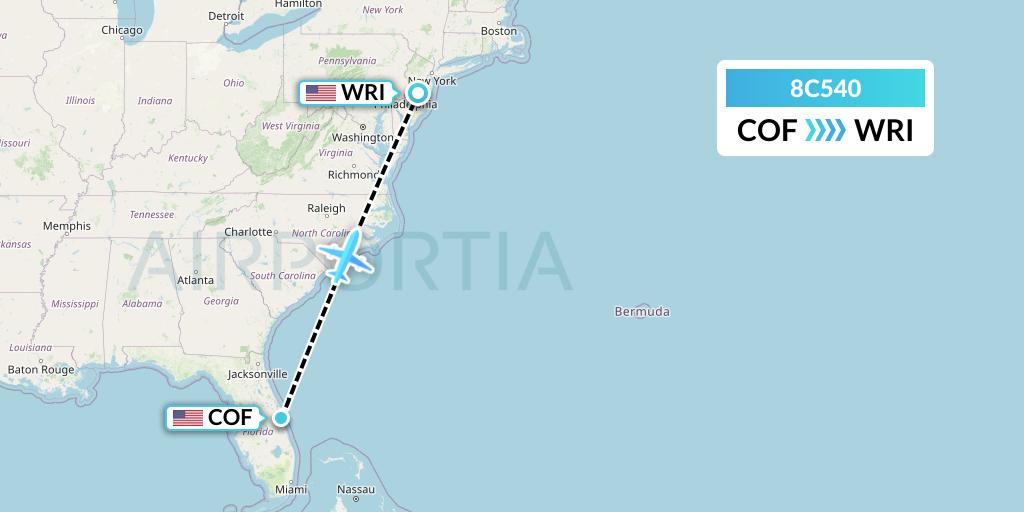 8C540 Air Transport International Flight Map: Cocoa to Wrightstown