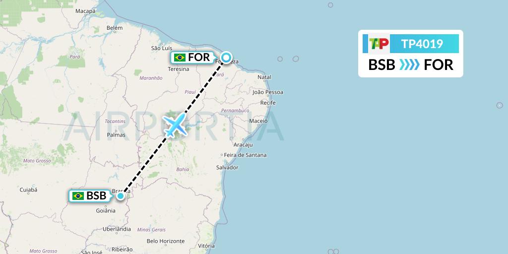TP4019 TAP Portugal Flight Map: Brasilia to Fortaleza
