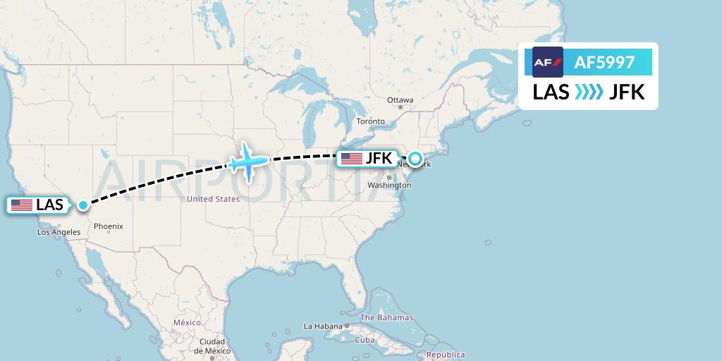 AF5997 Air France Flight Map: Las Vegas to New York
