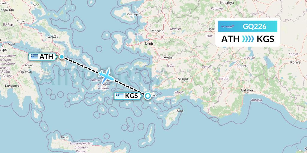 GQ226 Sky Express (Greece) Flight Map: Athens to Kos