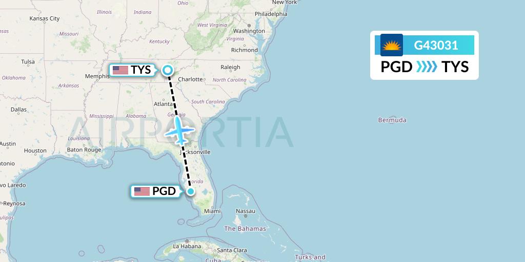 G43031 Allegiant Air Flight Map: Punta Gorda to Knoxville