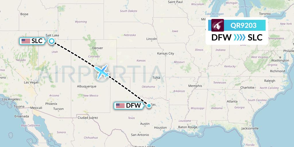 QR9203 Qatar Airways Flight Map: Dallas to Salt Lake City