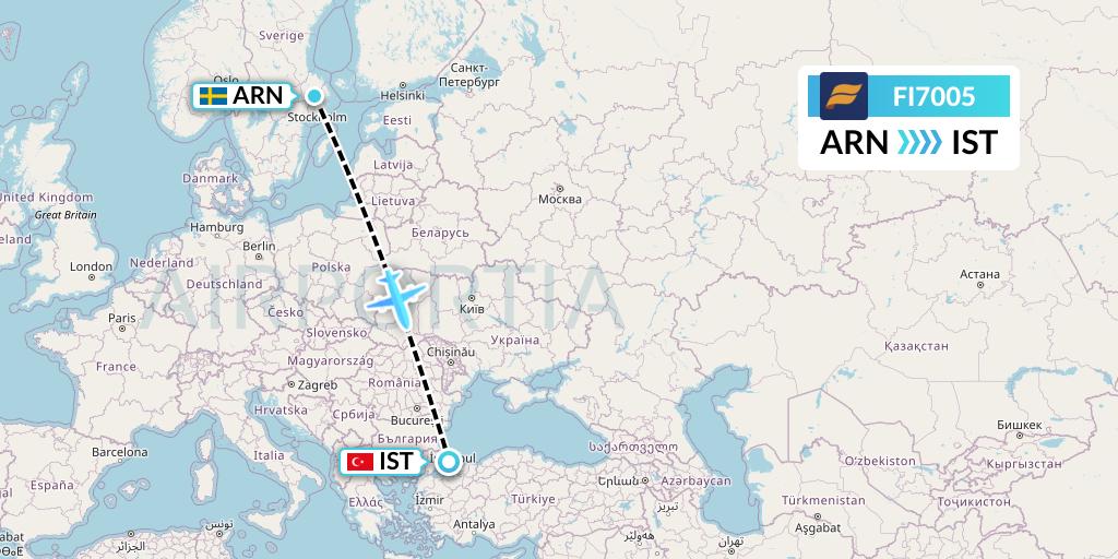 FI7005 Icelandair Flight Map: Stockholm to Istanbul