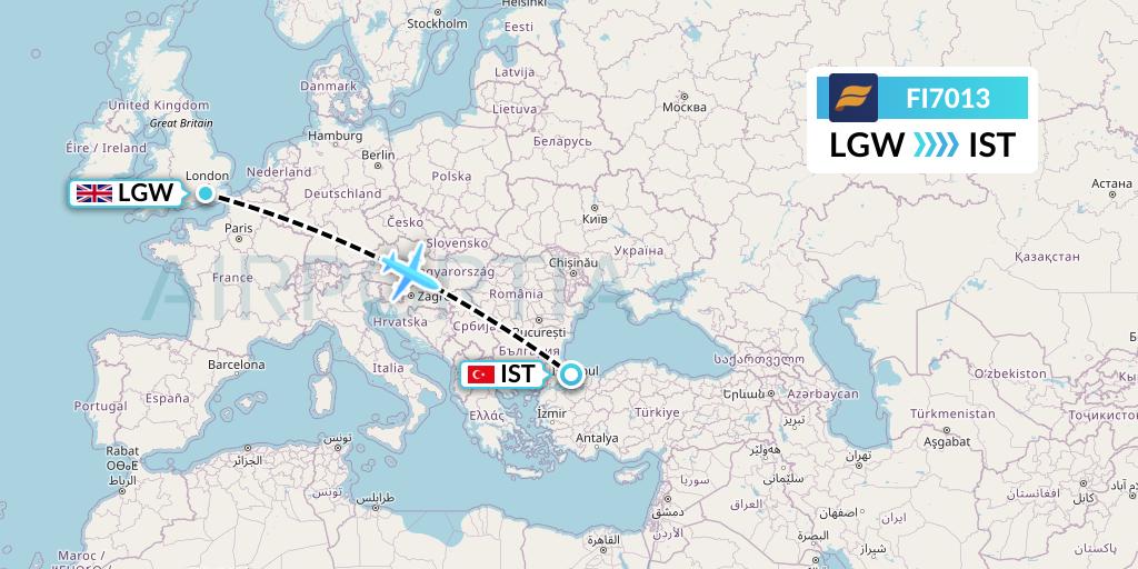 FI7013 Icelandair Flight Map: London to Istanbul