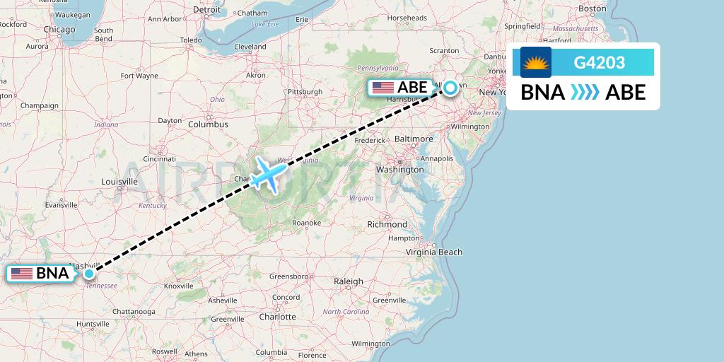 G4203 Allegiant Air Flight Map: Nashville to Allentown