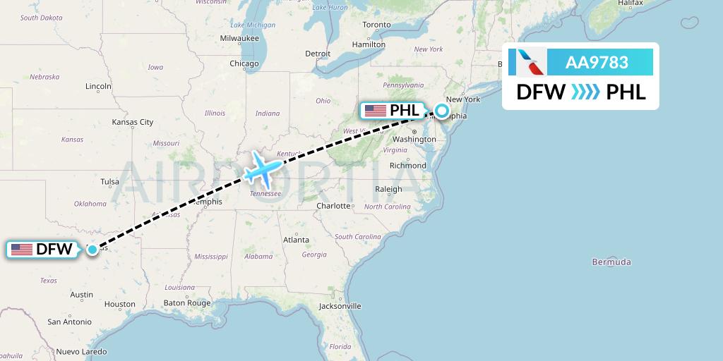 AA9783 American Airlines Flight Map: Dallas to Philadelphia