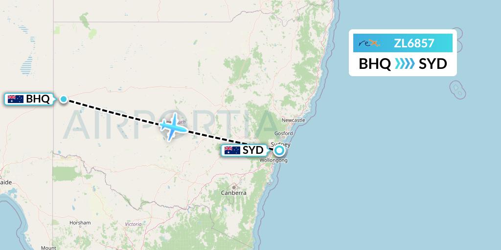 ZL6857 Regional Express Flight Map: Broken Hill to Sydney