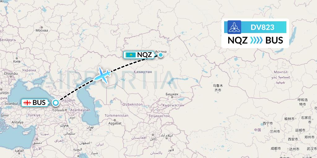 DV823 SCAT Flight Map: Astana to Batumi