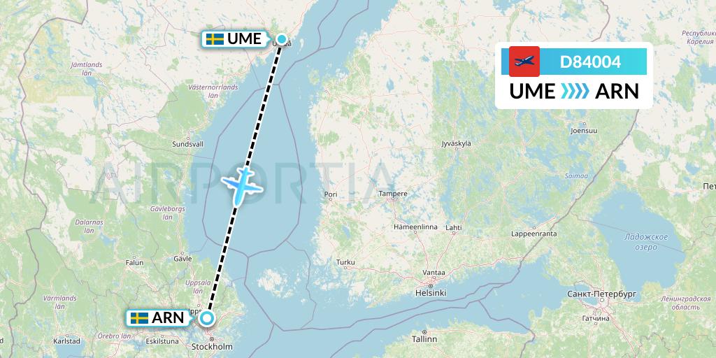 D84004 Norwegian Air International Flight Map: Umea to Stockholm