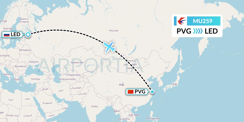 MU259 China Eastern Airlines Flight Map: Shanghai to St. Petersburg