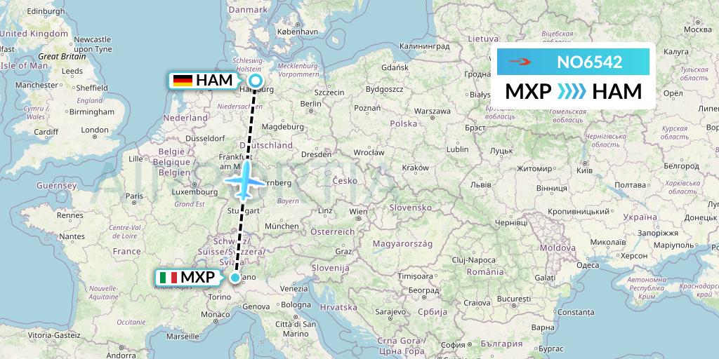 NO6542 Neos Flight Map: Milan to Hamburg