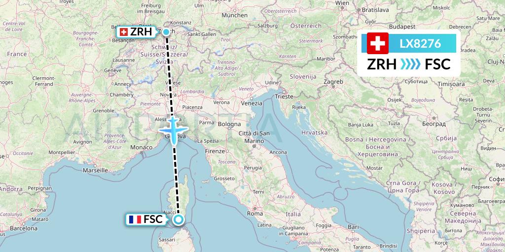 LX8276 Swiss Flight Map: Zurich to Figari