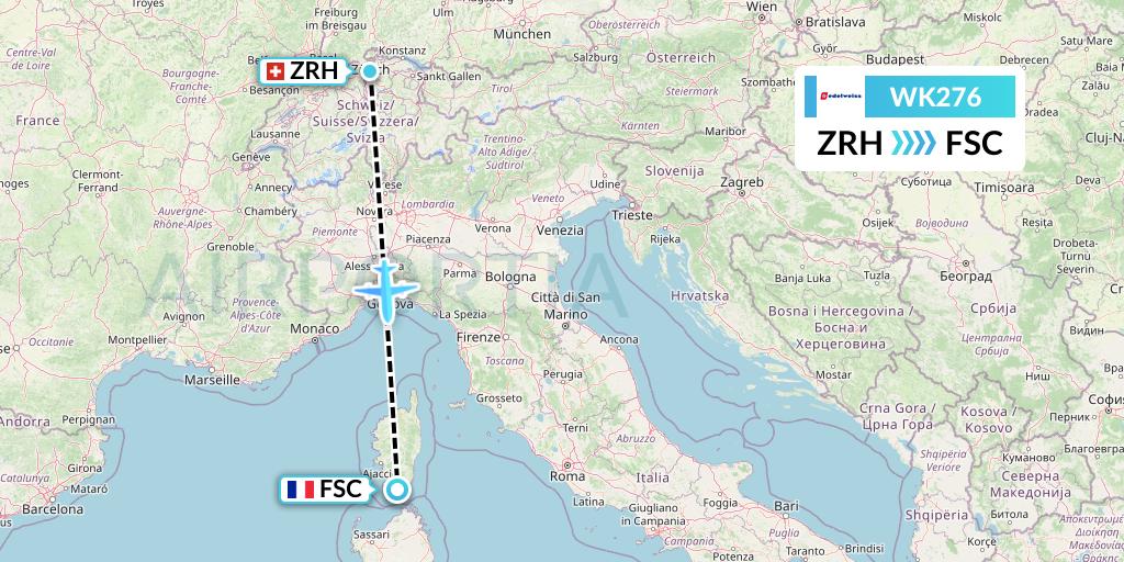 WK276 Edelweiss Air Flight Map: Zurich to Figari