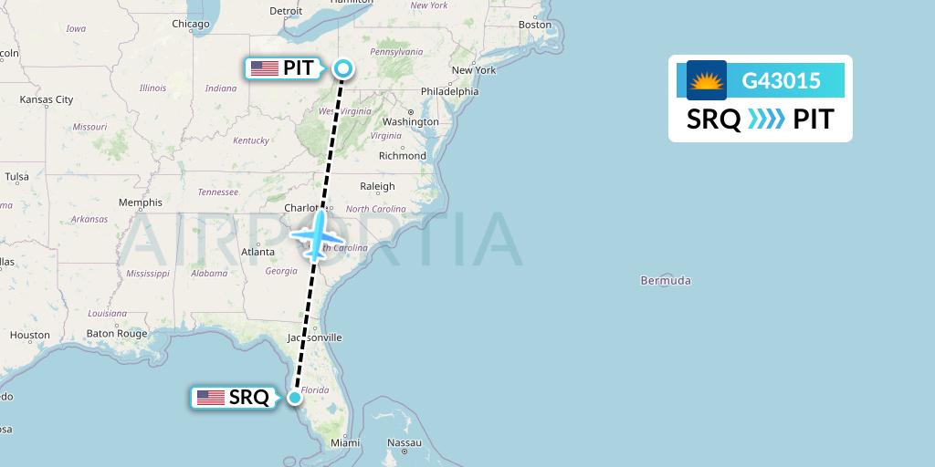 G43015 Allegiant Air Flight Map: Sarasota to Pittsburgh