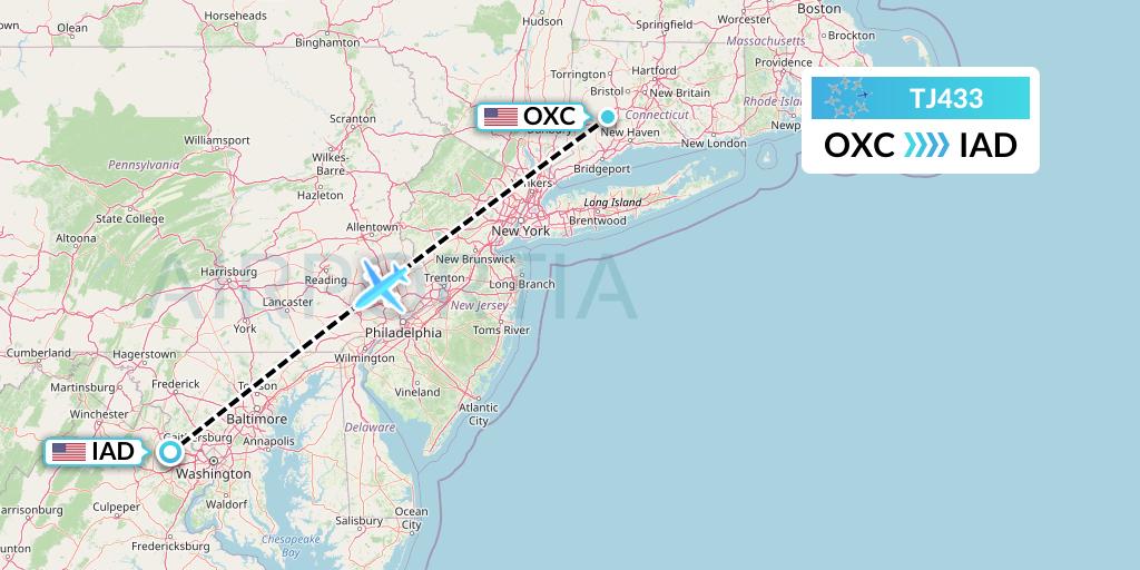 TJ433 Tradewind Aviation Flight Map: Oxford to Washington