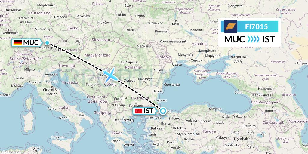 FI7015 Icelandair Flight Map: Munich to Istanbul