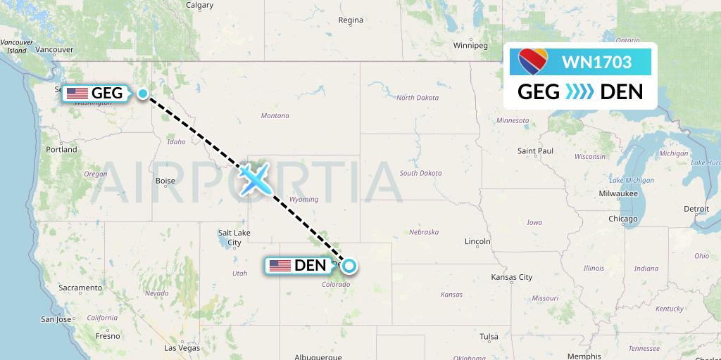 WN1703 Southwest Airlines Flight Map: Spokane to Denver
