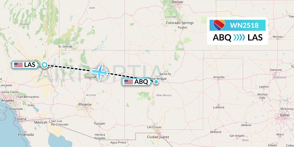 WN2518 Southwest Airlines Flight Map: Albuquerque to Las Vegas