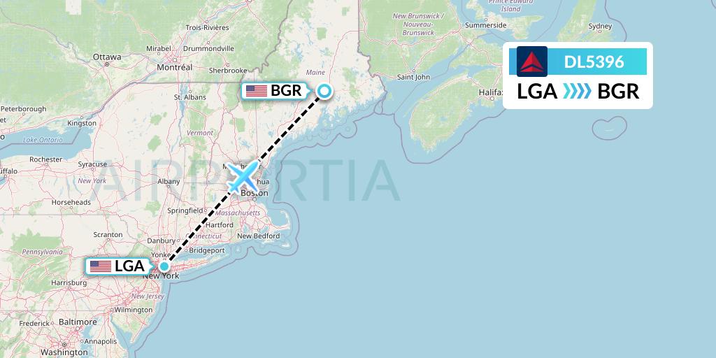 DL5396 Delta Air Lines Flight Map: New York to Bangor