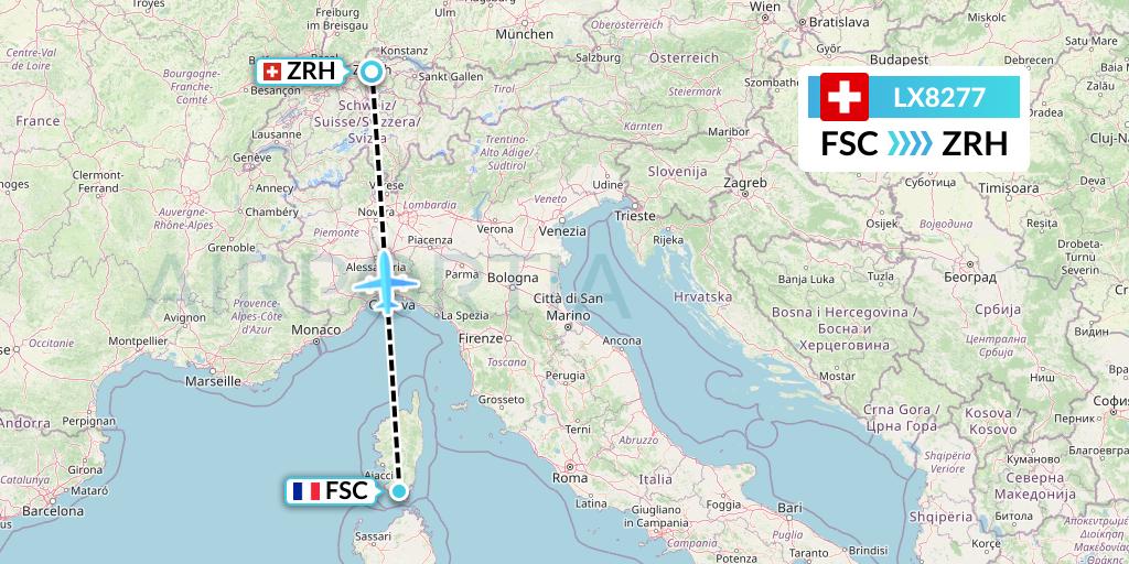 LX8277 Swiss Flight Map: Figari to Zurich