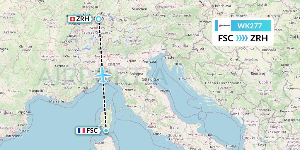 WK277 Edelweiss Air Flight Map: Figari to Zurich