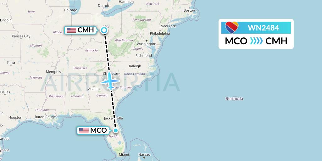 WN2484 Southwest Airlines Flight Map: Orlando to Columbus