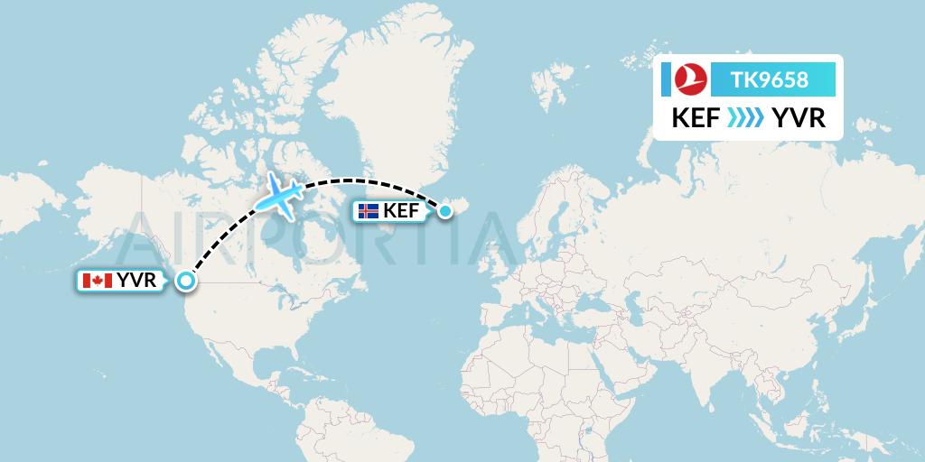 TK9658 Turkish Airlines Flight Map: Reykjavik to Vancouver