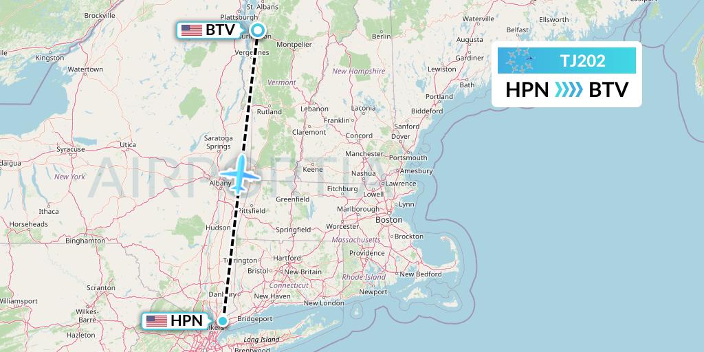 TJ202 Tradewind Aviation Flight Map: White Plains to Burlington