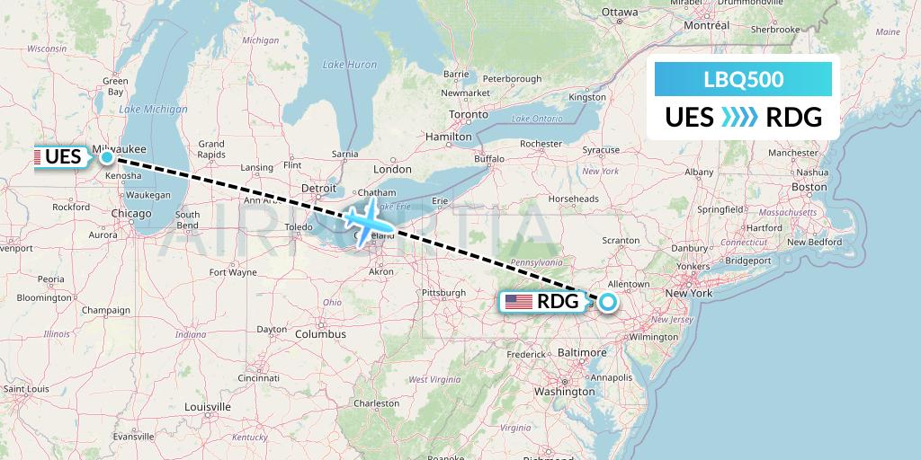 LBQ500 Quest Diagnostics Flight Map: Waukesha to Reading