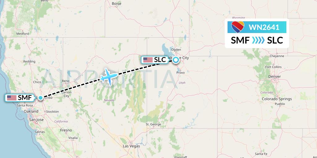 WN2641 Southwest Airlines Flight Map: Sacramento to Salt Lake City