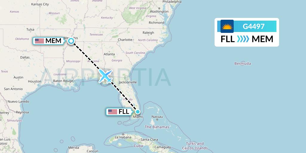 G4497 Allegiant Air Flight Map: Fort Lauderdale to Memphis