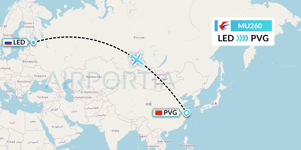 MU260 China Eastern Airlines Flight Map: St. Petersburg to Shanghai