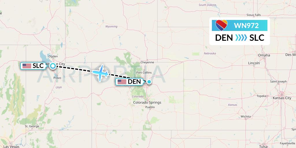 WN972 Southwest Airlines Flight Map: Denver to Salt Lake City