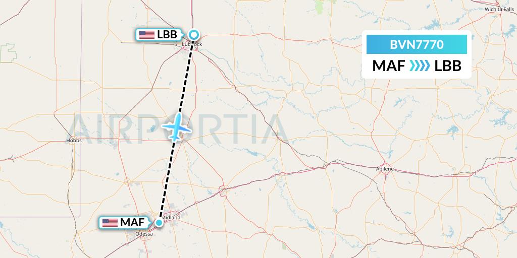 BVN7770 Baron Aviation Services Flight Map: Midland to Lubbock