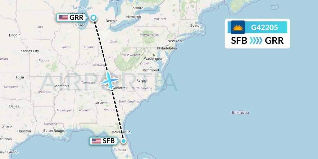 G42205 Allegiant Air Flight Map: Orlando to Grand Rapids